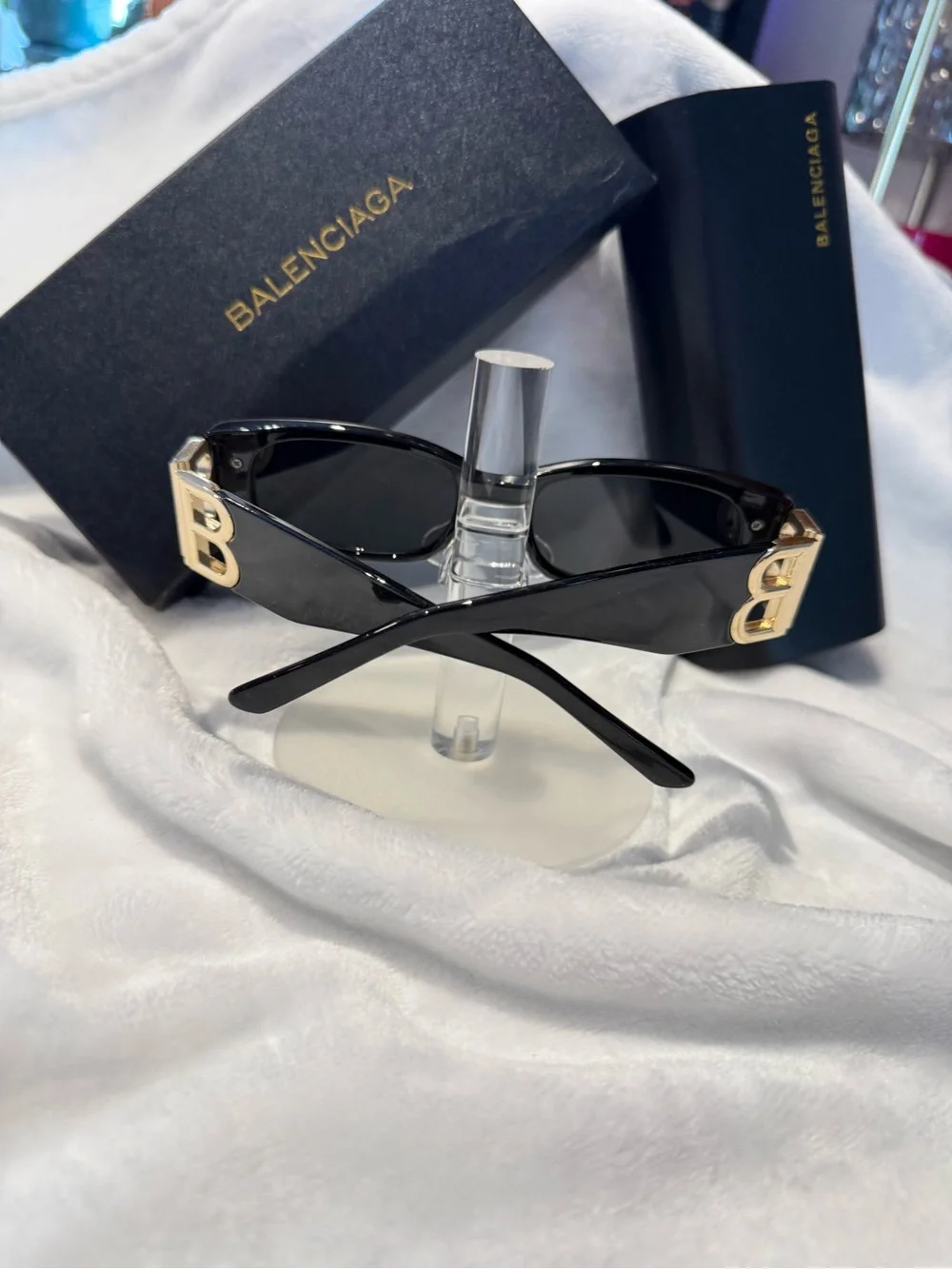 Balenciaga Black Rectangular Sunglasses with Logo Accents